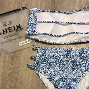SHEIN Blue and White Bikini with Textured Fabric